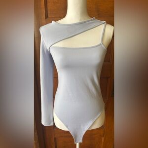 AX Paris cut out one shoulder bodysuit in blue